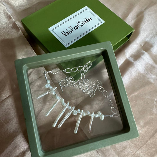 Spike Stick Pearl Link Necklace