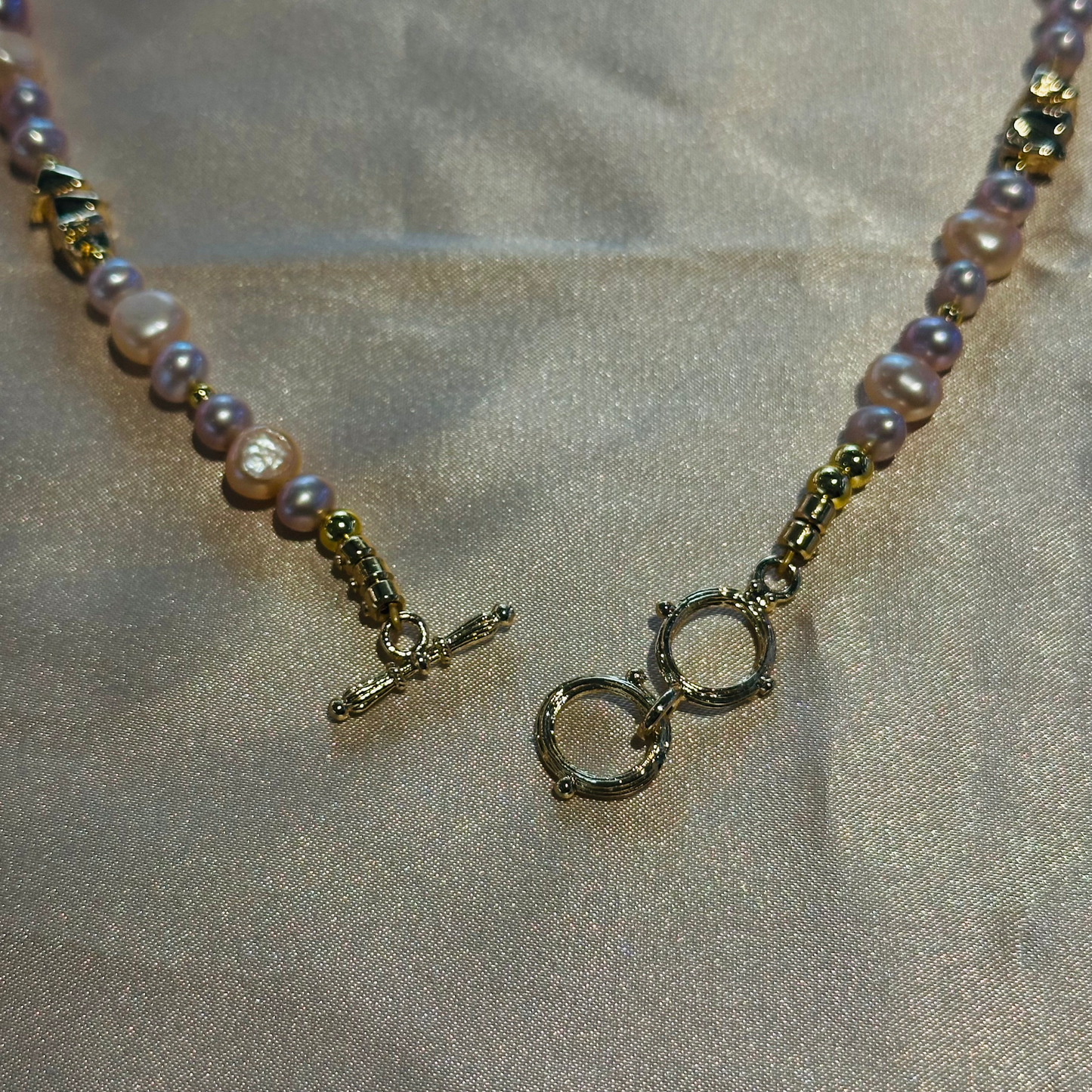 Multi-Tone Pearl Necklace with Gold Spacers