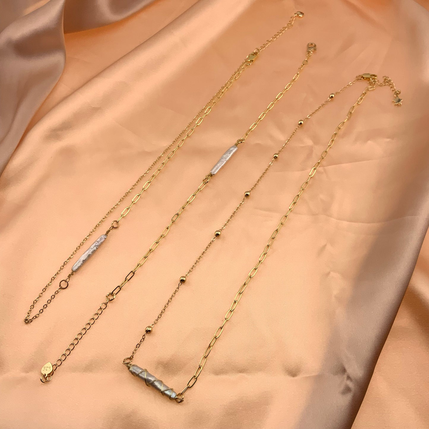 14k Gold PlatedBiwa Stick Pearl Dainty Necklace
