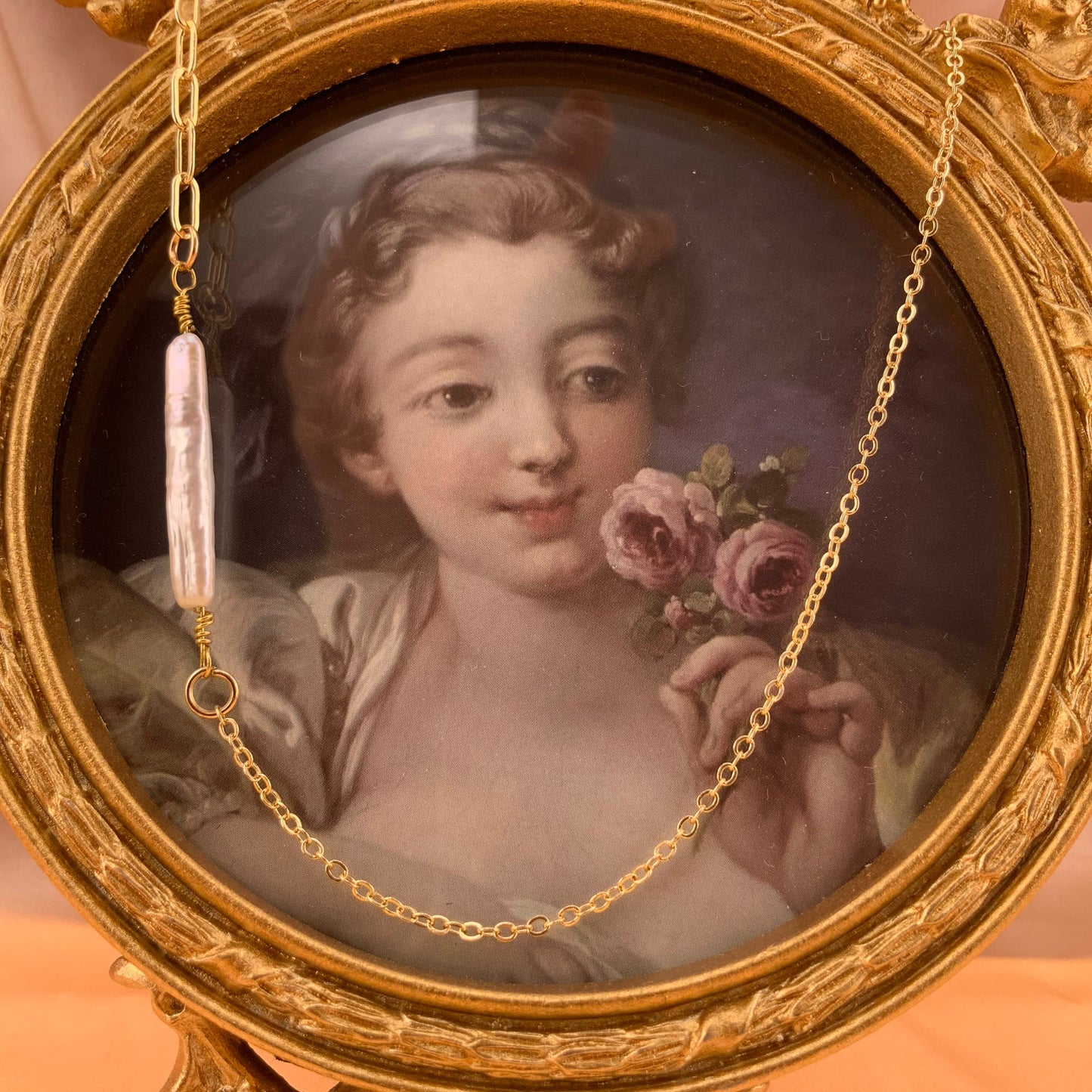 14k Gold PlatedBiwa Stick Pearl Dainty Necklace