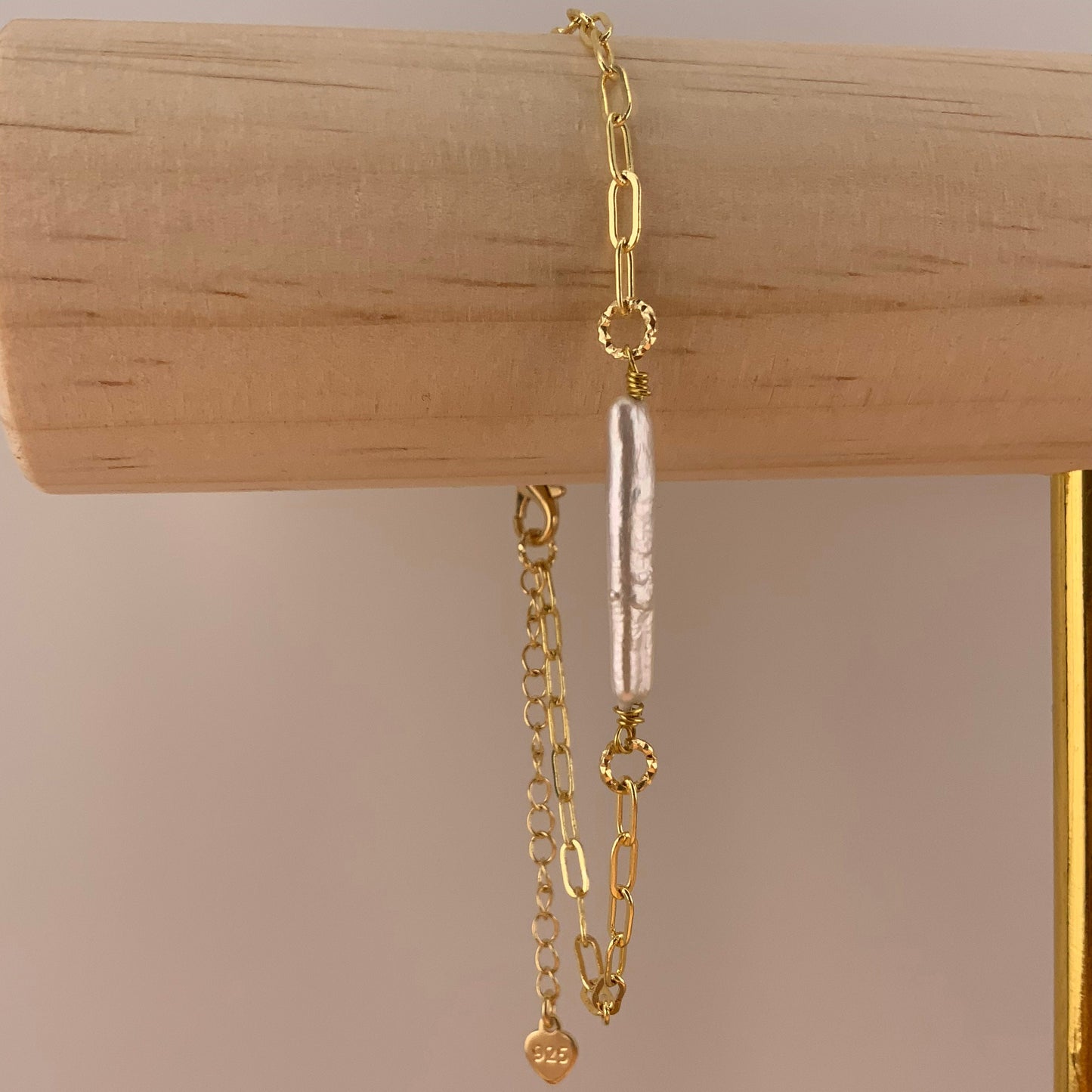 14k gold plated Biwa stick paearl dainty bracelet