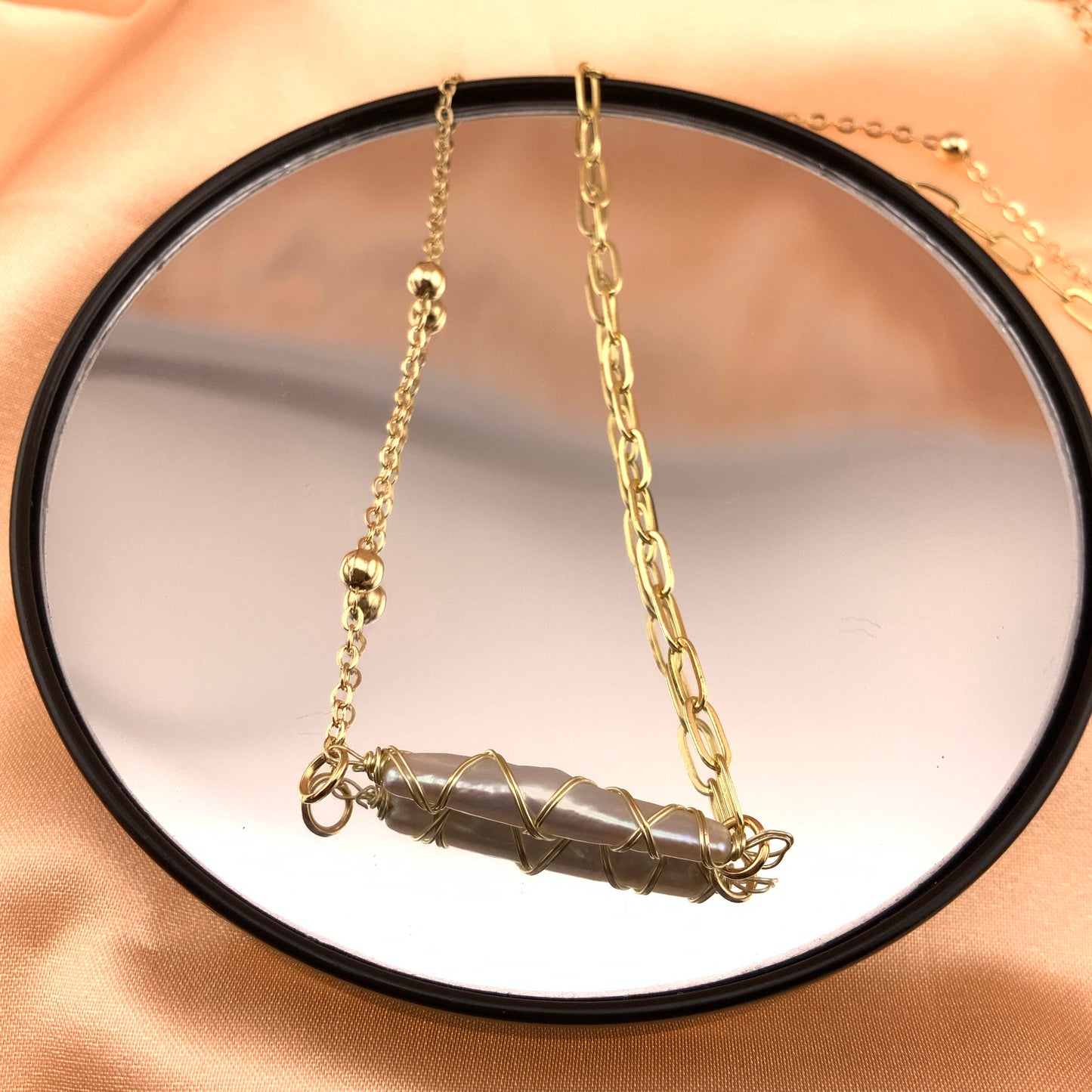 14k Gold PlatedBiwa Stick Pearl Dainty Necklace