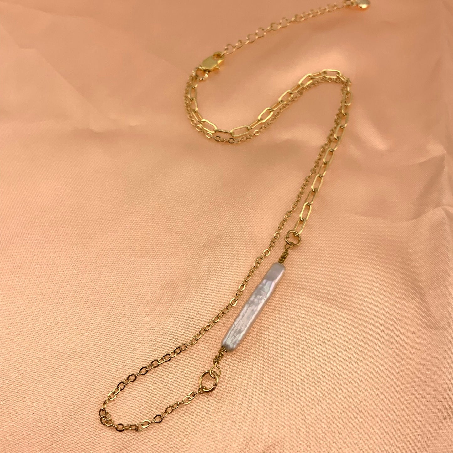 14k Gold PlatedBiwa Stick Pearl Dainty Necklace
