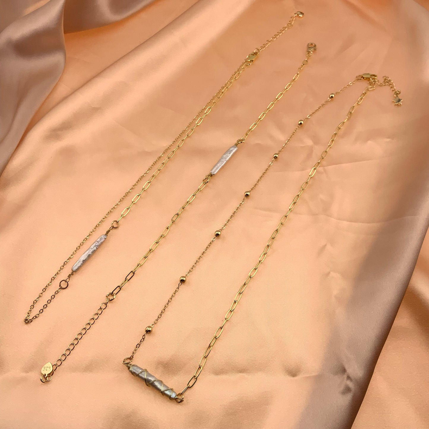14k gold plated Biwa stick paearl dainty bracelet