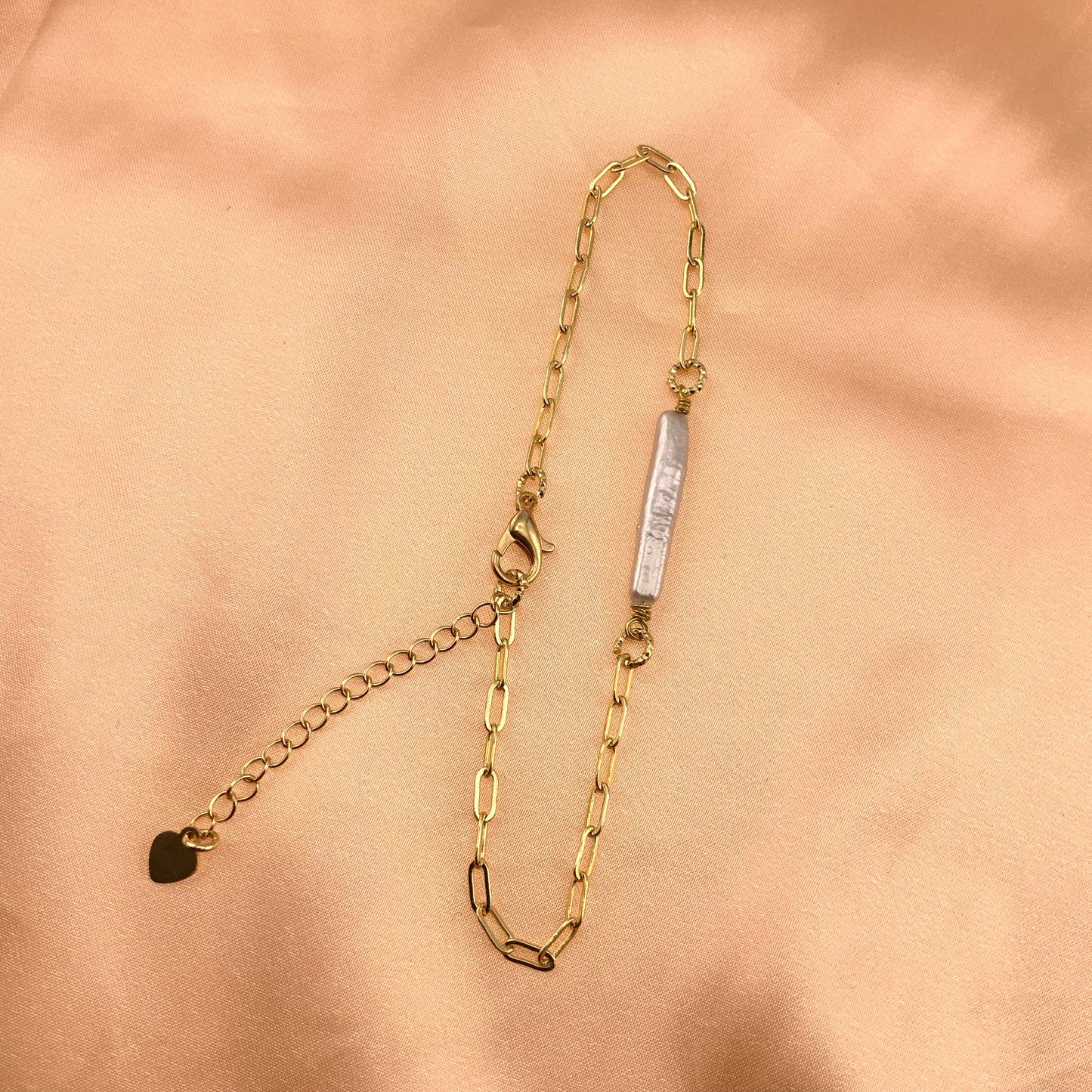 14k gold plated Biwa stick paearl dainty bracelet