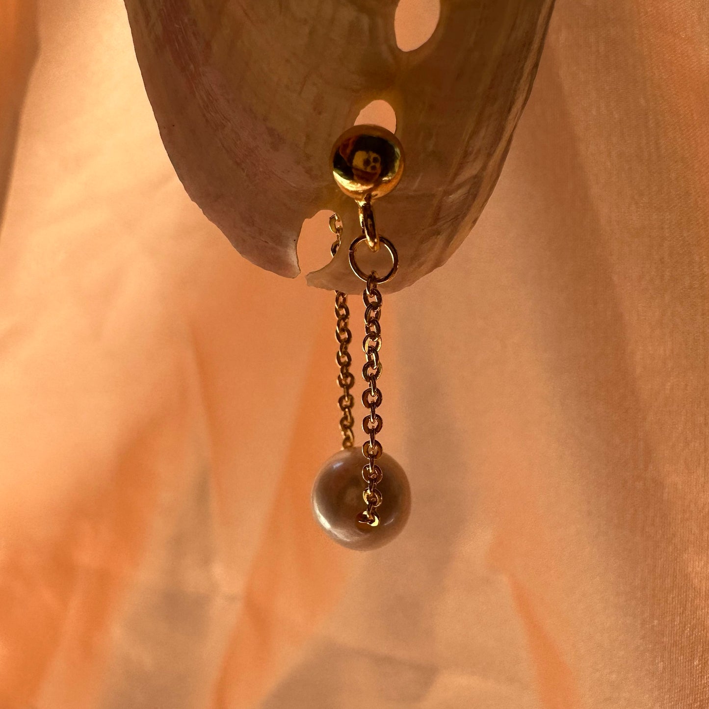 Sterling Silver Drifting Pearl Earrings Gold Plated Chain Gift for her