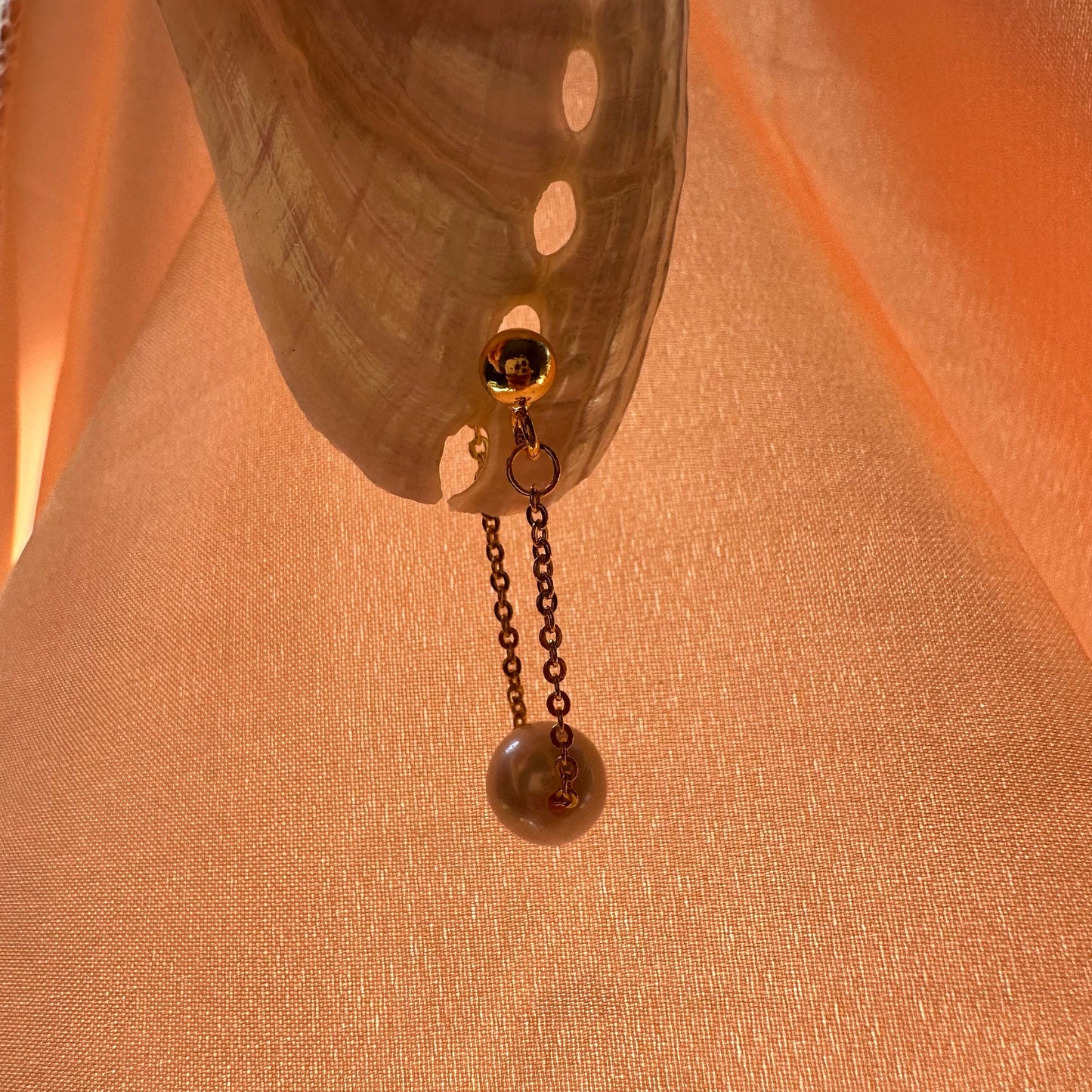 Sterling Silver Drifting Pearl Earrings Gold Plated Chain Gift for her