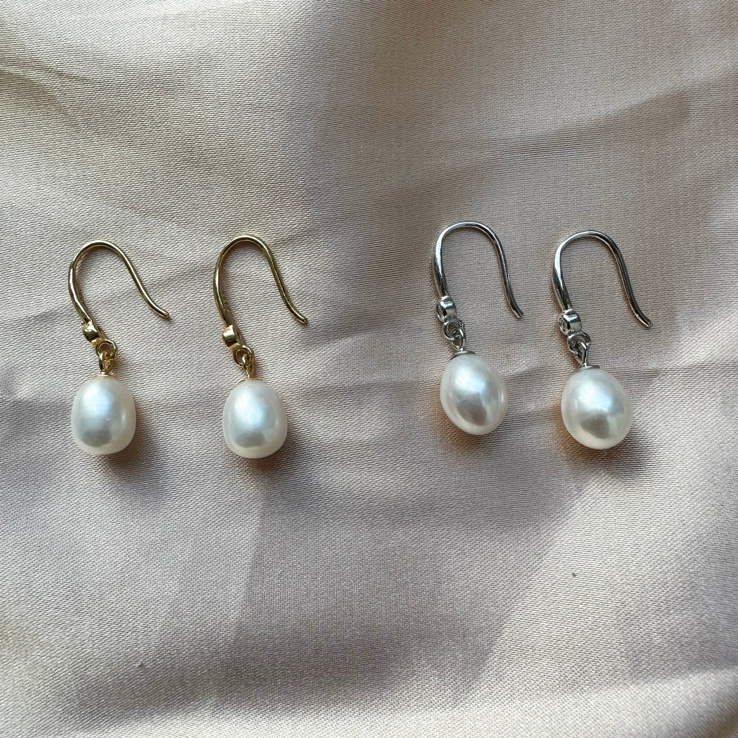 Minimalist Earrings Sterling Silver Pearl Hoop Earrings Gold Gift for her