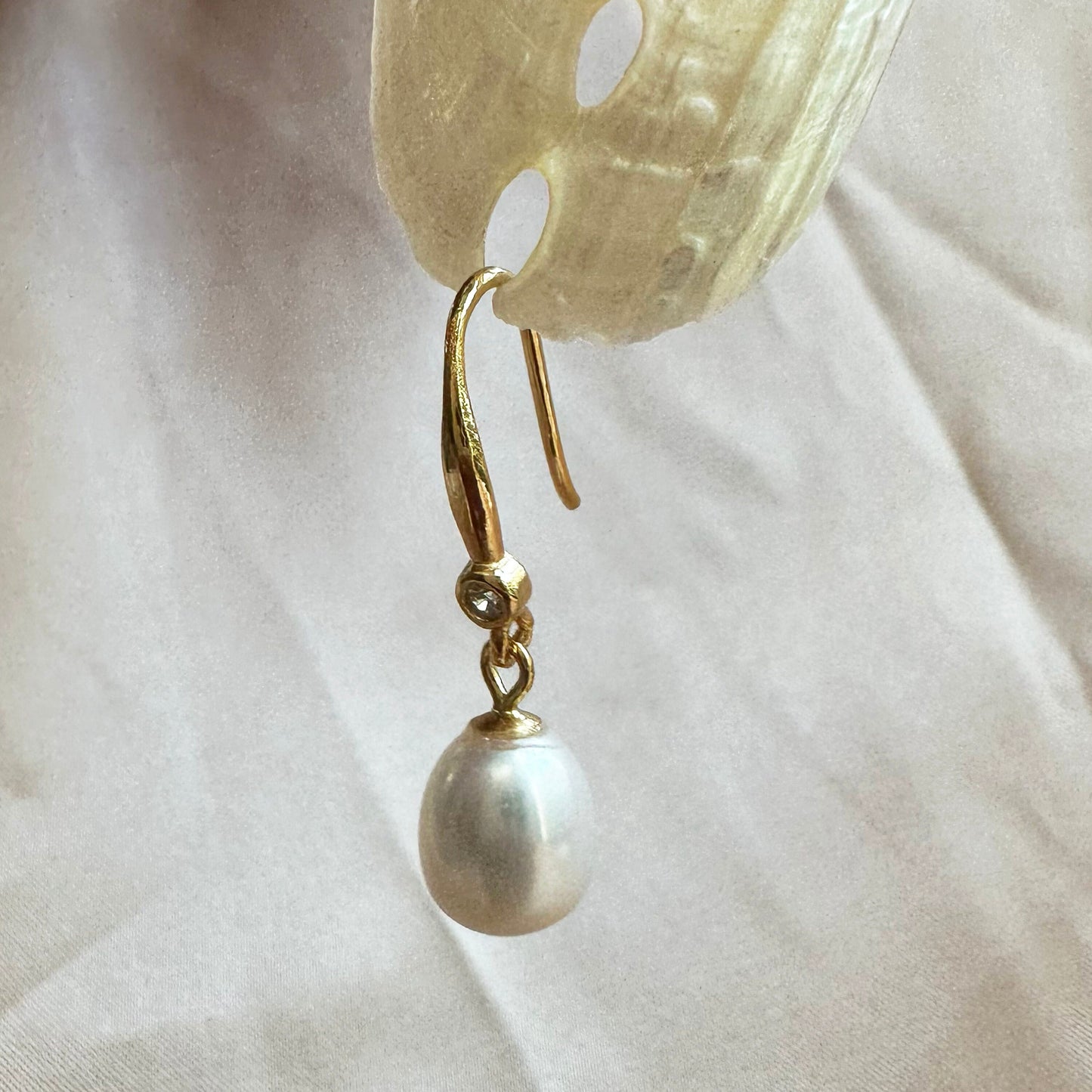 Minimalist Earrings Sterling Silver Pearl Hoop Earrings Gold Gift for her