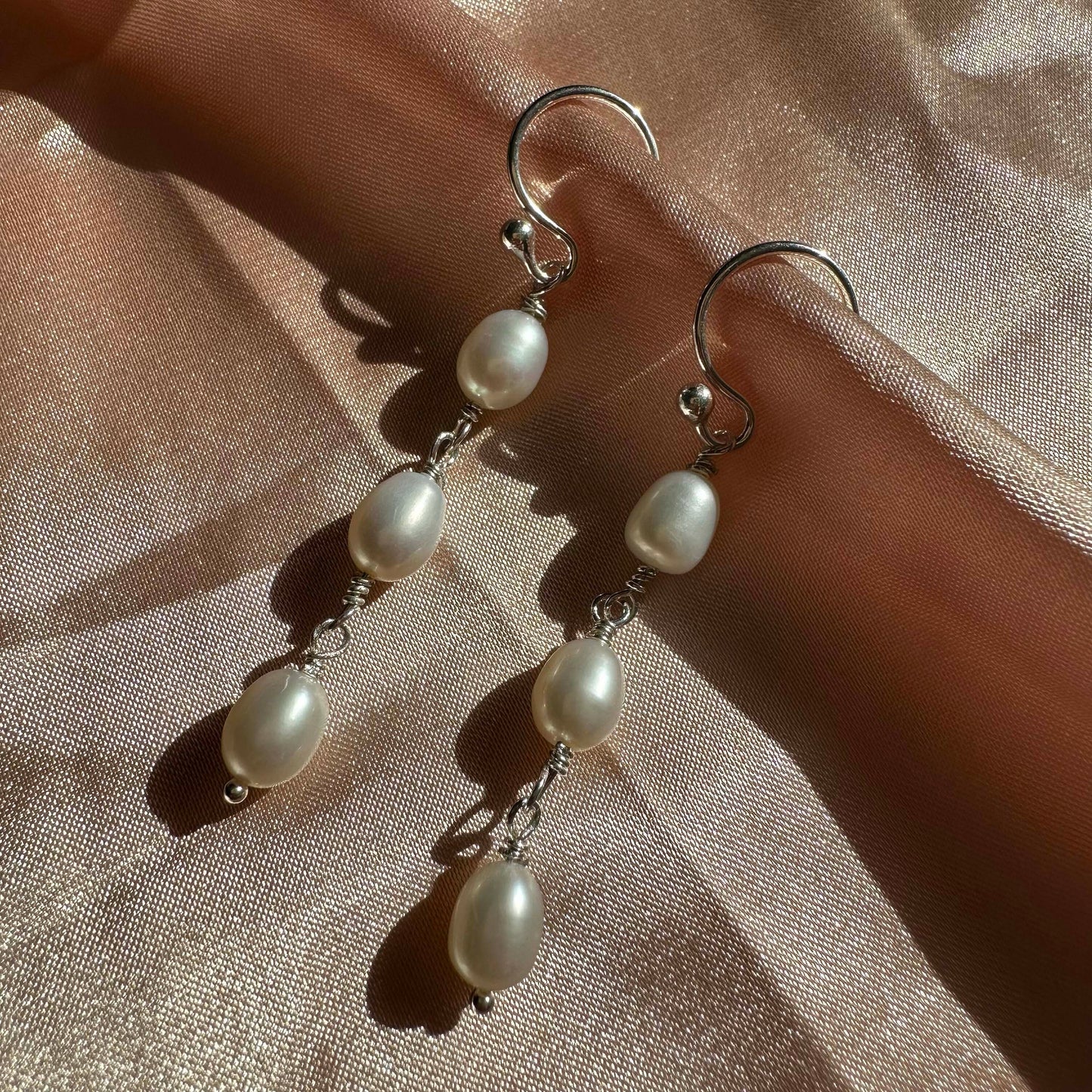 Handmade Minimalist Earrings Sterling Silver Pearl Dangle Earrings Gift for her