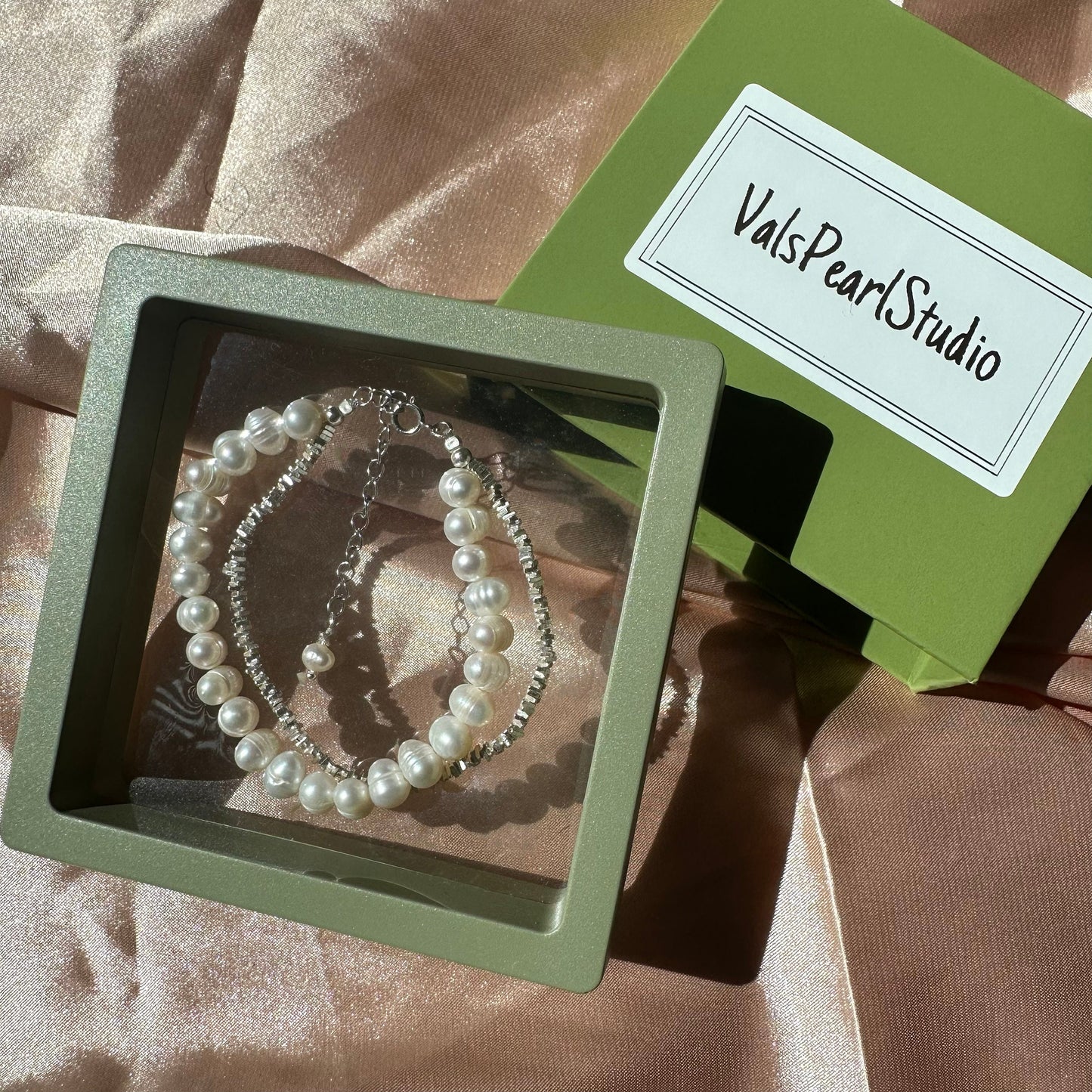 Sterling Silver Beaded Bracelet Bridal Pearl Beaded Bracelet Double Chain bracelet