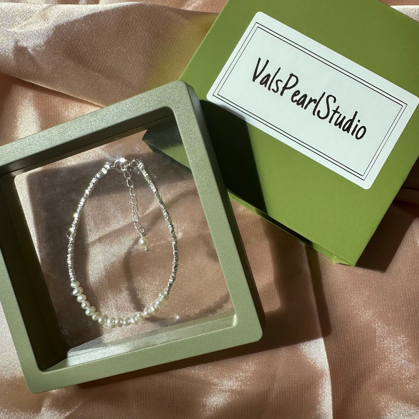 Sterling Silver Beaded Bracelet Bridal Pearl Beaded Bracelet Dainty Chain bracelet