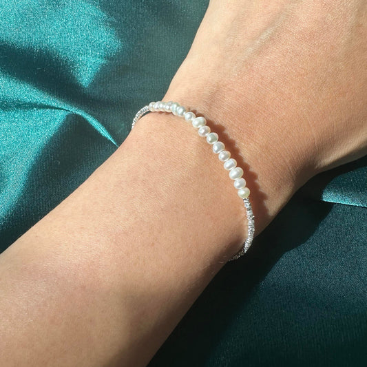 Sterling Silver Beaded Bracelet Bridal Pearl Beaded Bracelet Dainty Chain bracelet