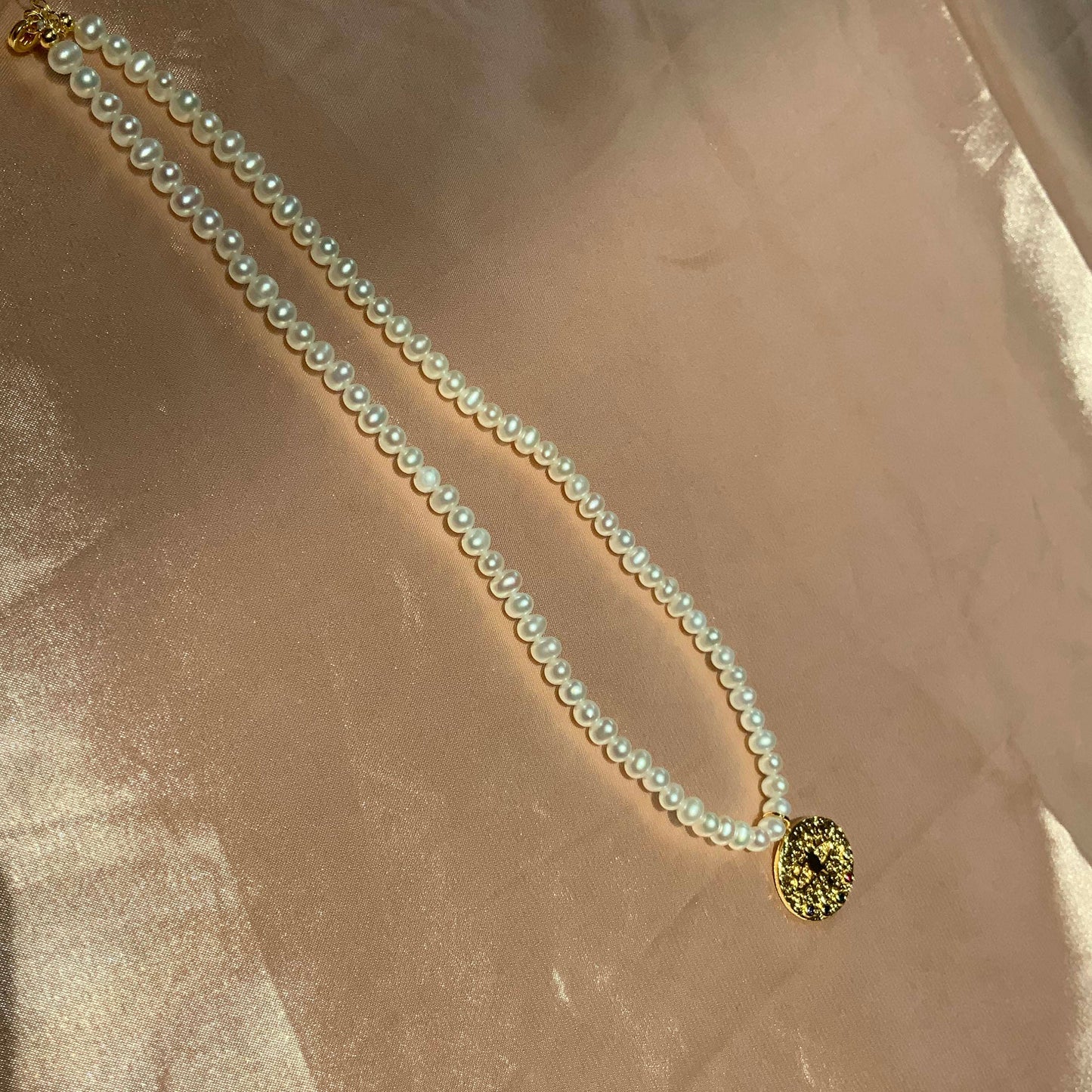 Evil Eye Pendant 18K Gold Plated Pendant Necklace Fully Beaded Pearl Necklace Gift For Her