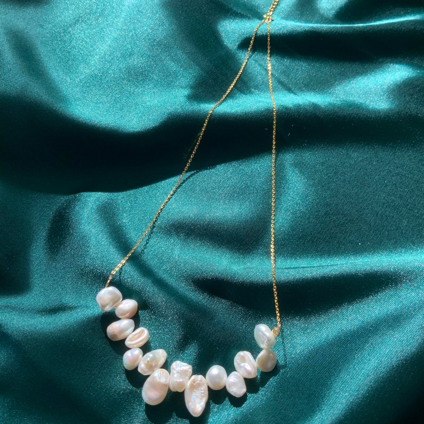 Sterling Silver Plated with Gold Irregular Pearl Necklace Pearl Bar Necklace Keshi Pearls Necklace Gift For Her Dainty Chain