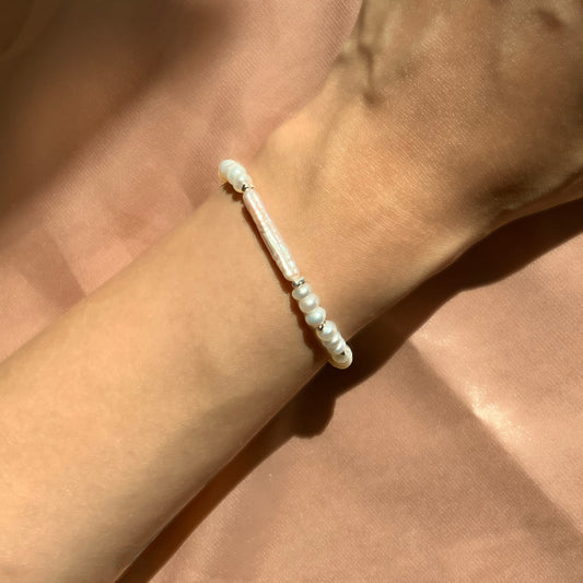 Sterling Silver Beaded Bracelet Bridal Pearl Beaded Bracelet Biwa Stick Pearl bracelet