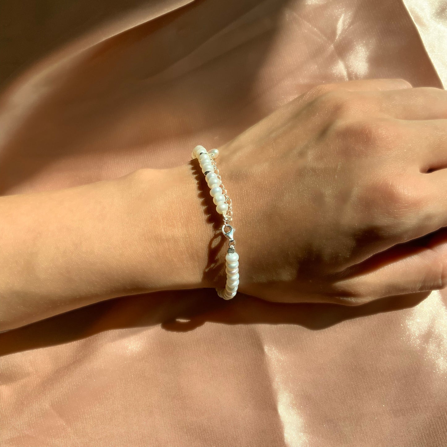 Sterling Silver Beaded Bracelet Bridal Pearl Beaded Bracelet Biwa Stick Pearl bracelet