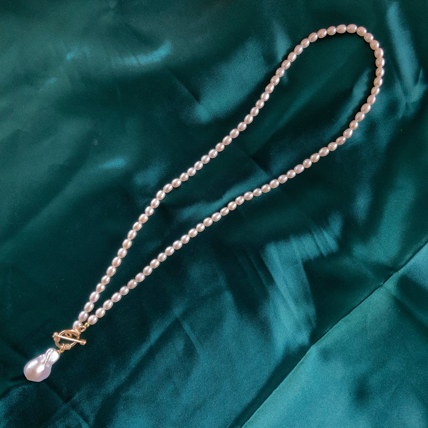 Flame Ball Pearl Gold Vermeil Statement Necklace Gift For Self Her Fully Beaded Necklace Baroque Pearl OT Clasp
