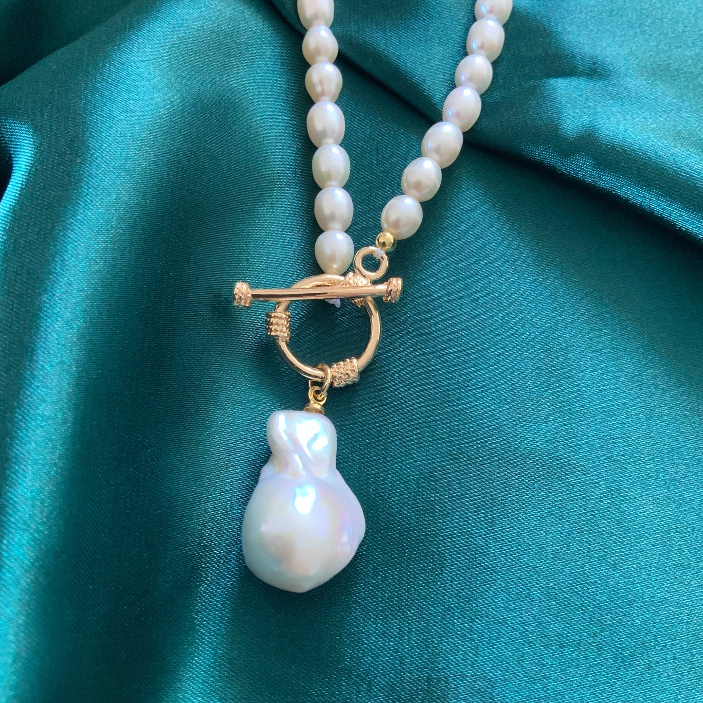 Flame Ball Pearl Gold Vermeil Statement Necklace Gift For Self Her Fully Beaded Necklace Baroque Pearl OT Clasp