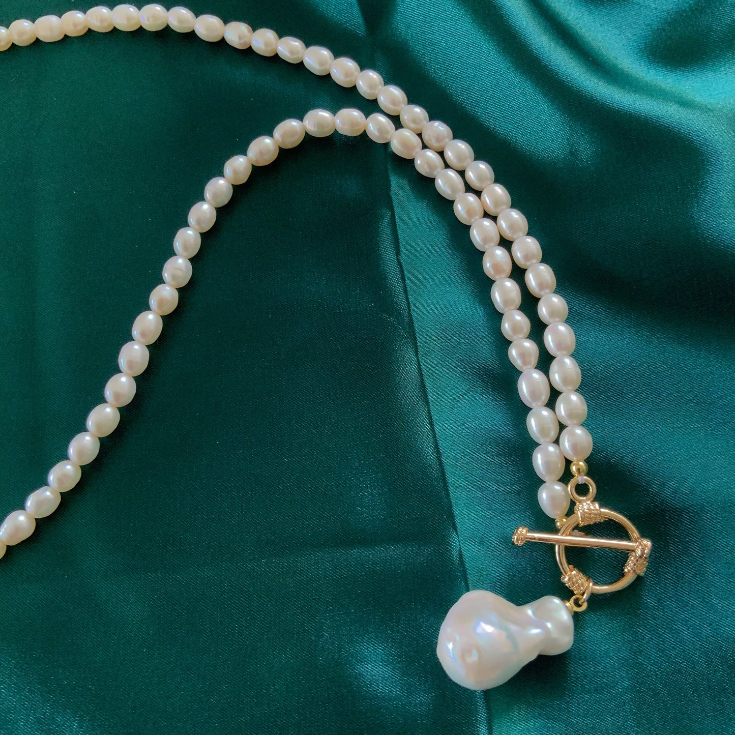 Flame Ball Pearl Gold Vermeil Statement Necklace Gift For Self Her Fully Beaded Necklace Baroque Pearl OT Clasp