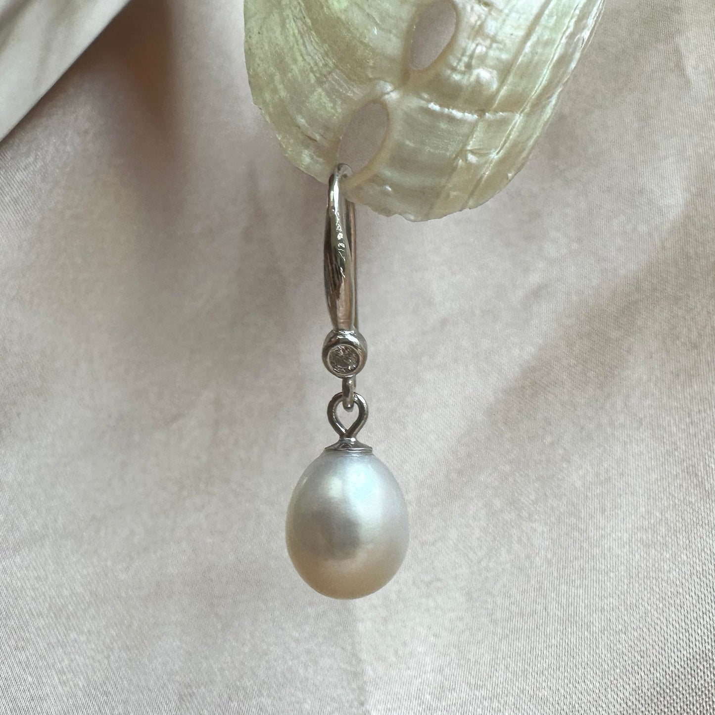 Minimalist Earrings Sterling Silver Pearl Hoop Earrings Gold Gift for her
