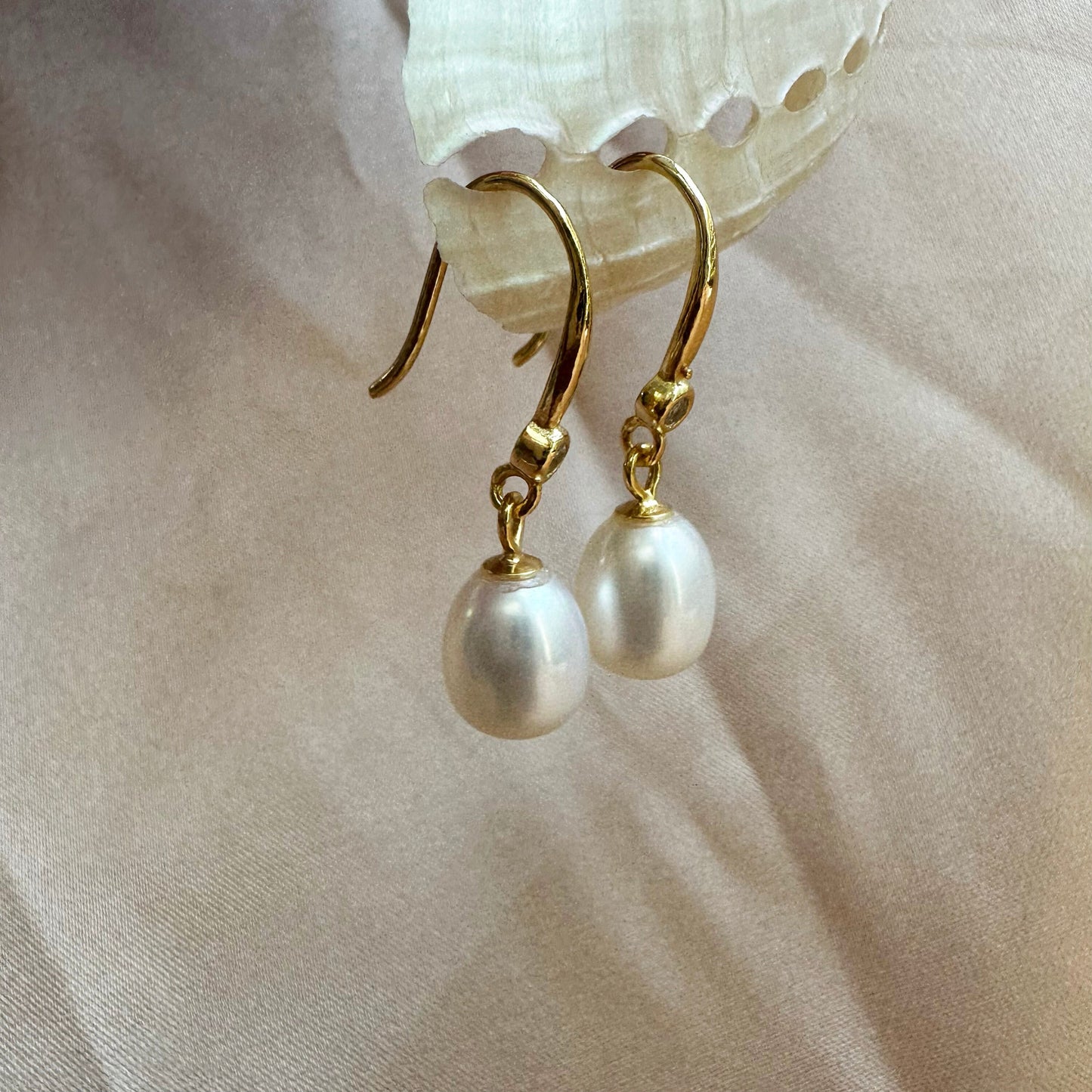 Minimalist Earrings Sterling Silver Pearl Hoop Earrings Gold Gift for her