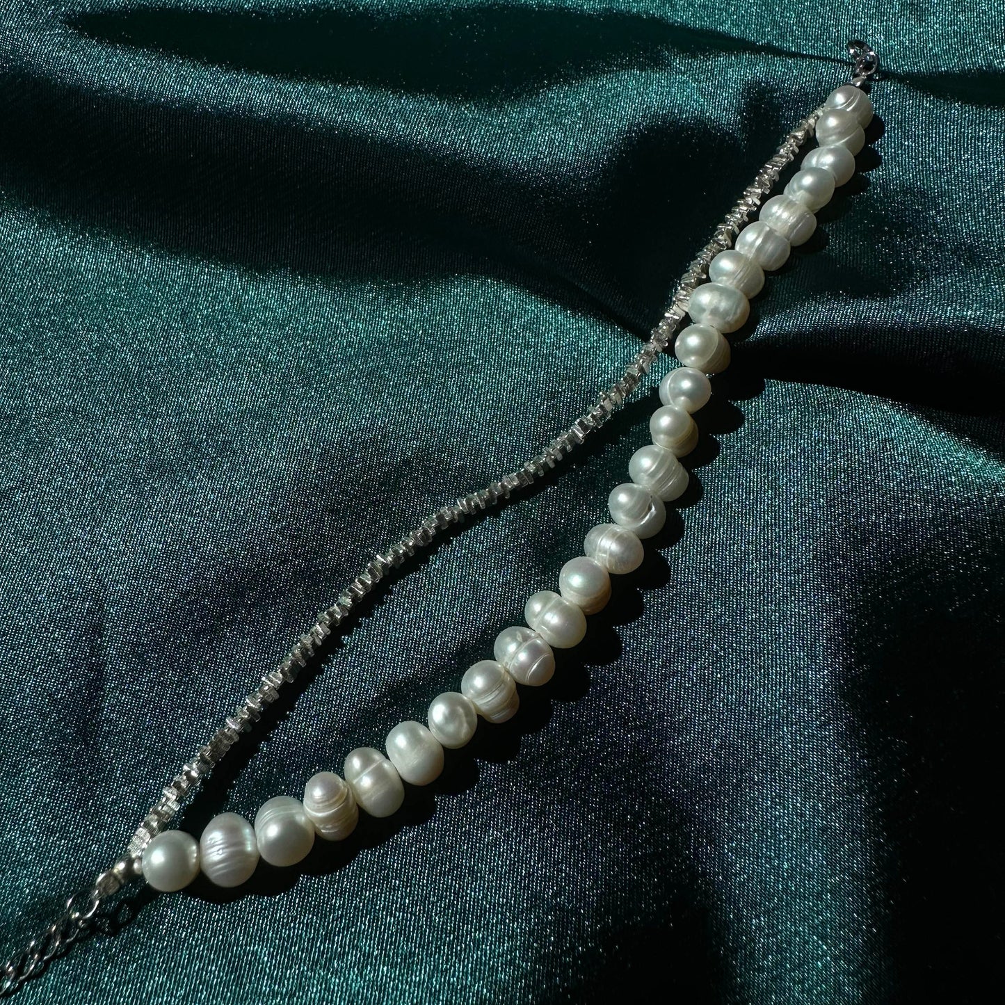 Sterling Silver Beaded Bracelet Bridal Pearl Beaded Bracelet Double Chain bracelet