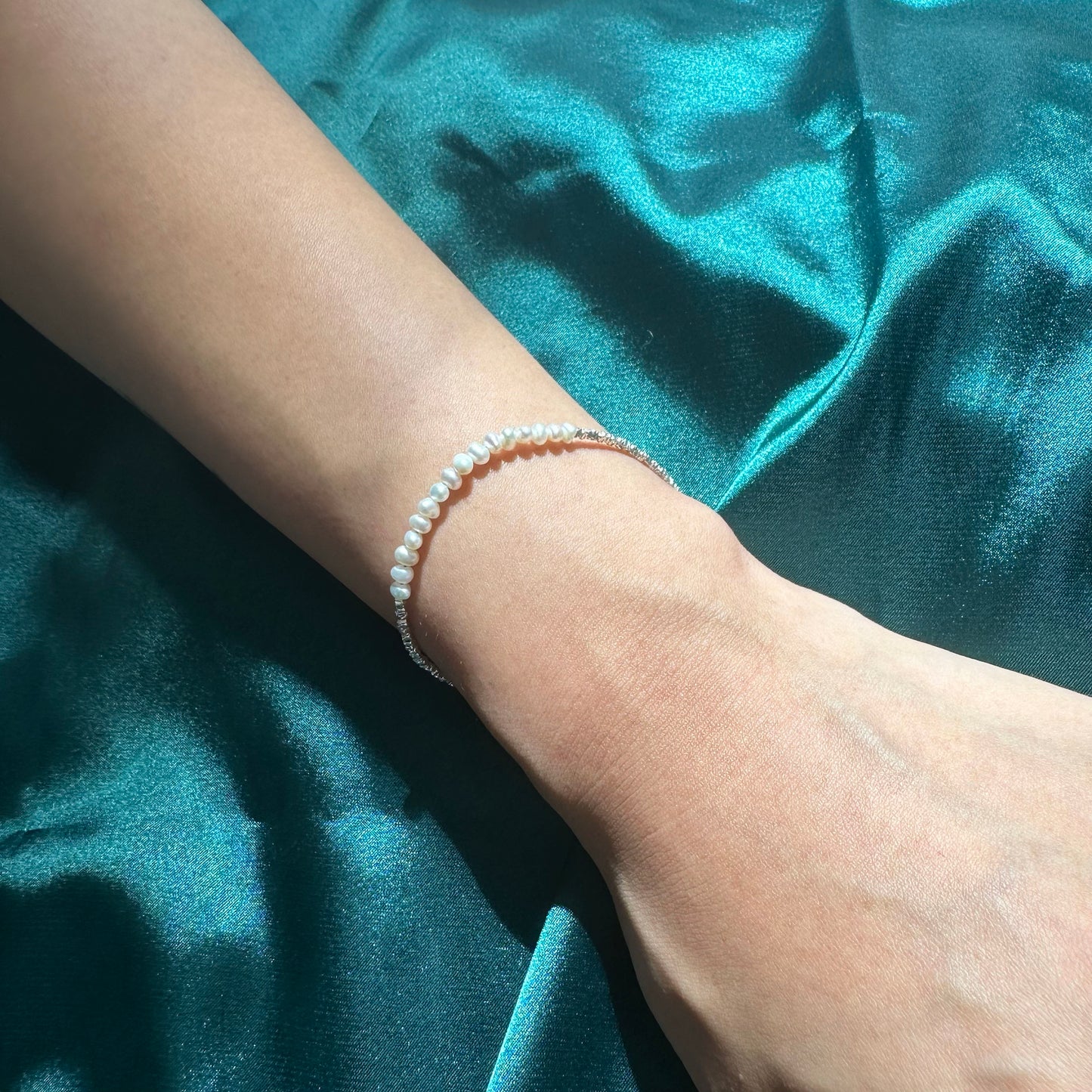 Sterling Silver Beaded Bracelet Bridal Pearl Beaded Bracelet Dainty Chain bracelet