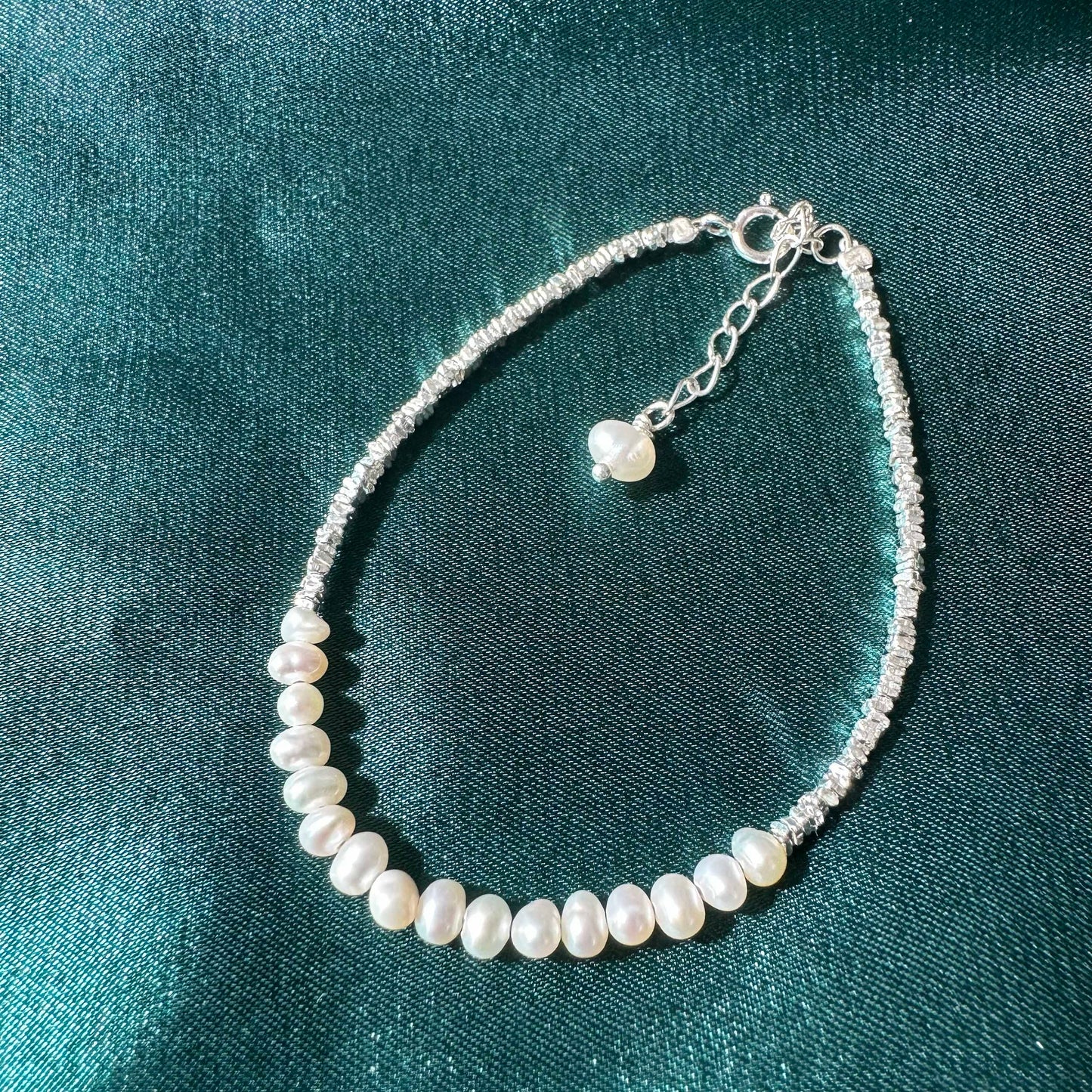 Sterling Silver Beaded Bracelet Bridal Pearl Beaded Bracelet Dainty Chain bracelet