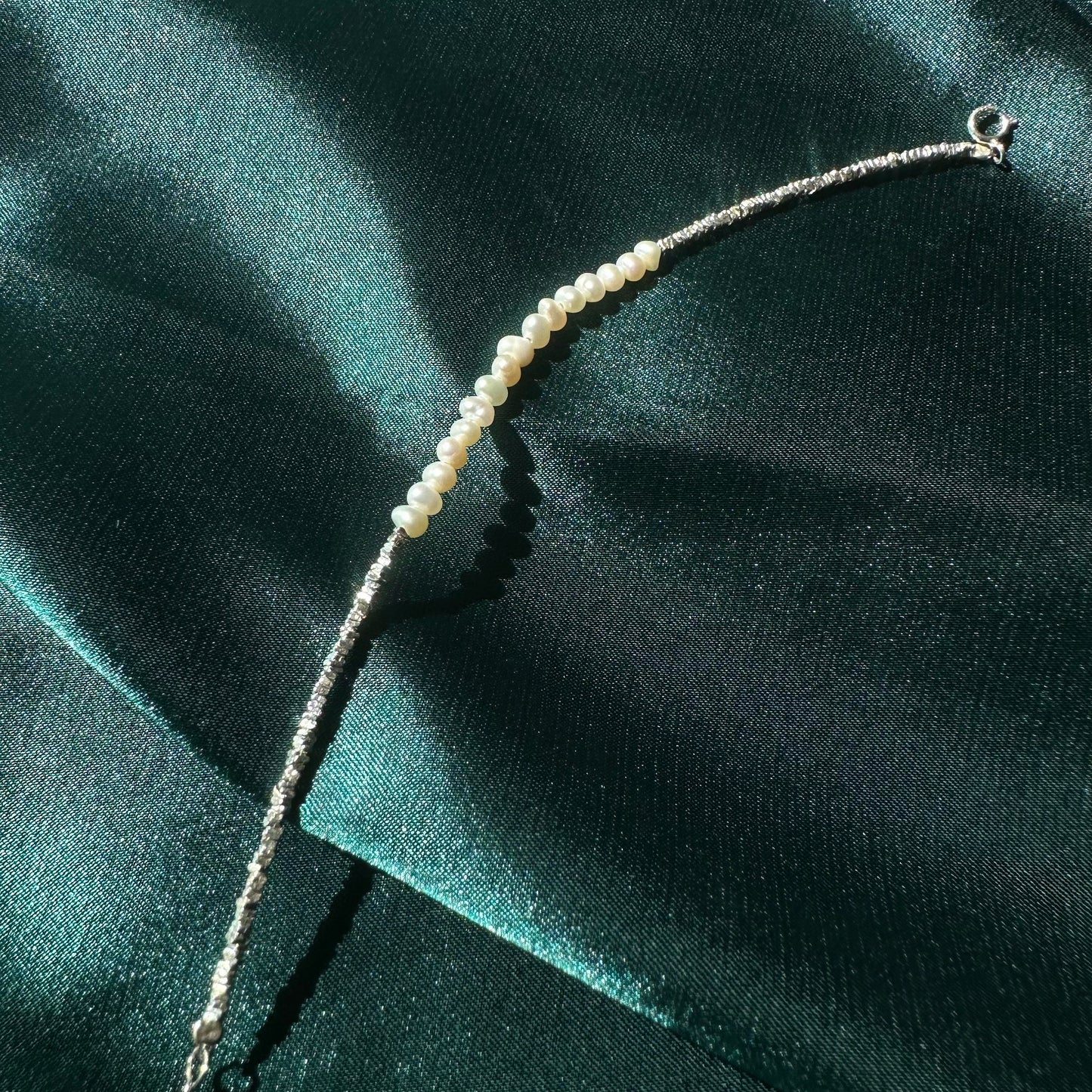 Sterling Silver Beaded Bracelet Bridal Pearl Beaded Bracelet Dainty Chain bracelet