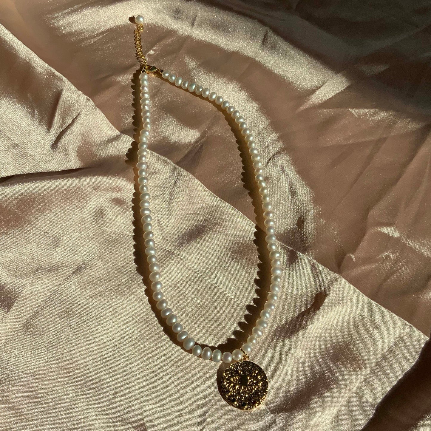 Evil Eye Pendant 18K Gold Plated Pendant Necklace Fully Beaded Pearl Necklace Gift For Her