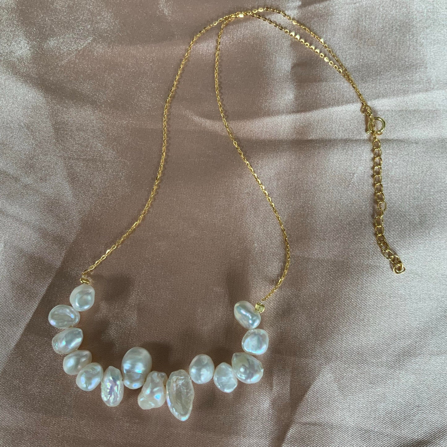 Sterling Silver Plated with Gold Irregular Pearl Necklace Pearl Bar Necklace Keshi Pearls Necklace Gift For Her Dainty Chain