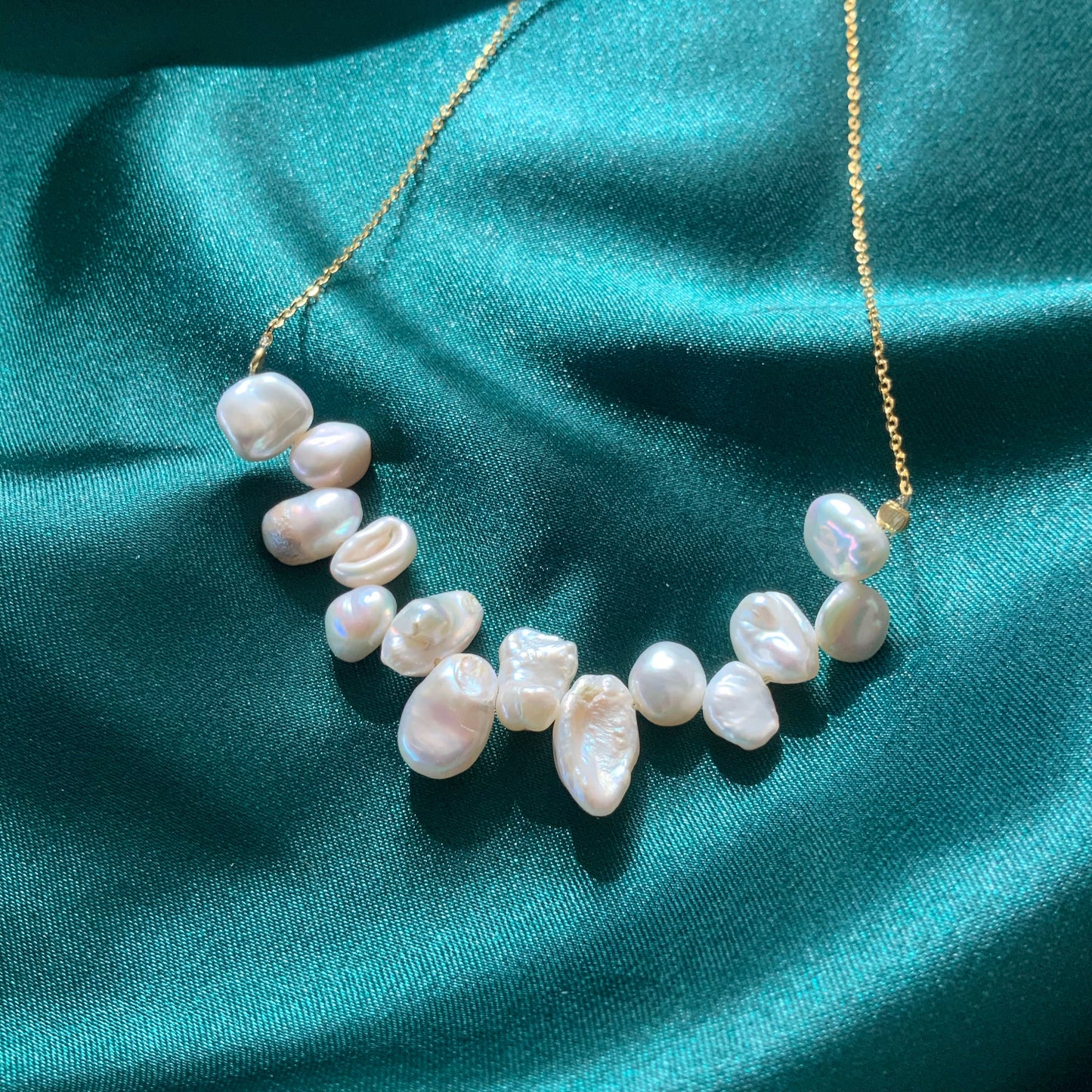 Sterling Silver Plated with Gold Irregular Pearl Necklace Pearl Bar Necklace Keshi Pearls Necklace Gift For Her Dainty Chain