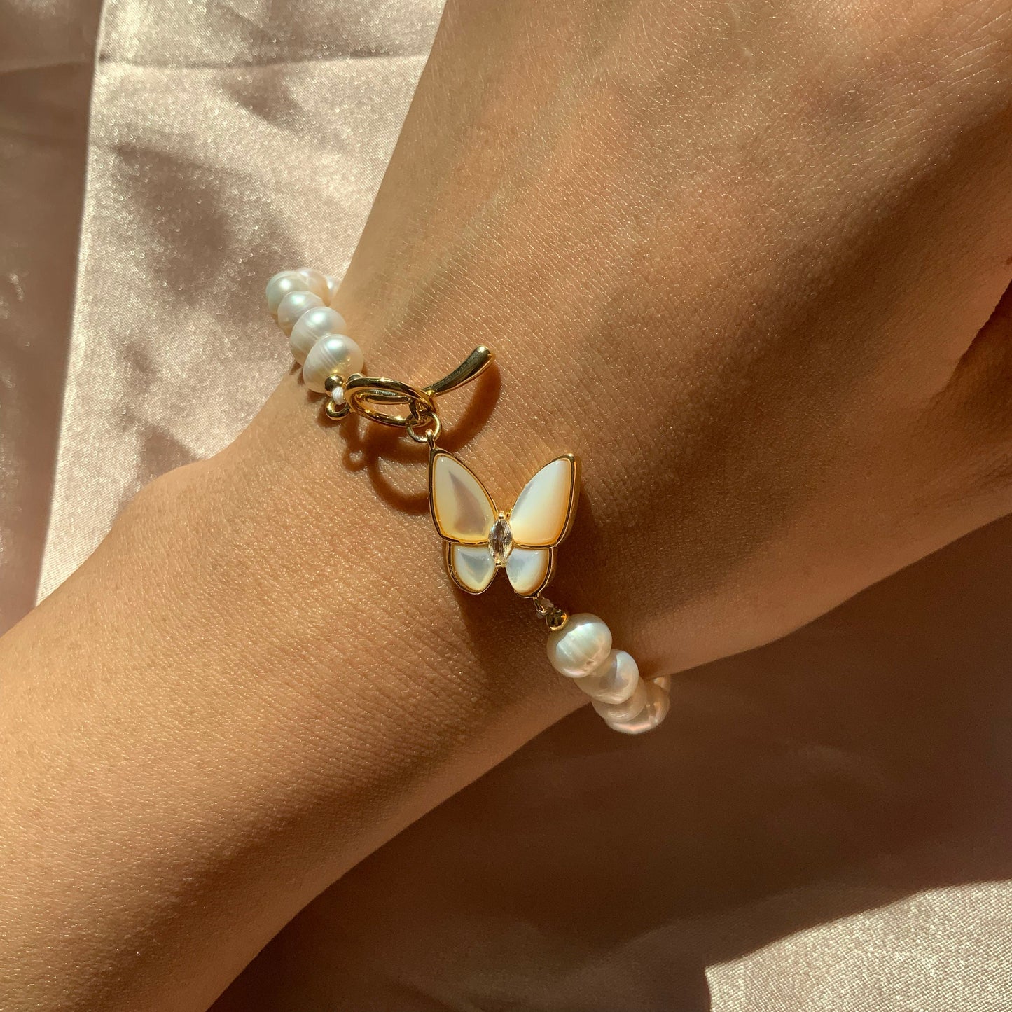 Butterfly Fully Beaded Pearl Bracelet