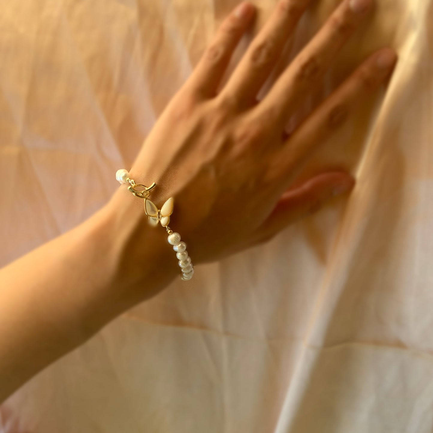 Butterfly Fully Beaded Pearl Bracelet