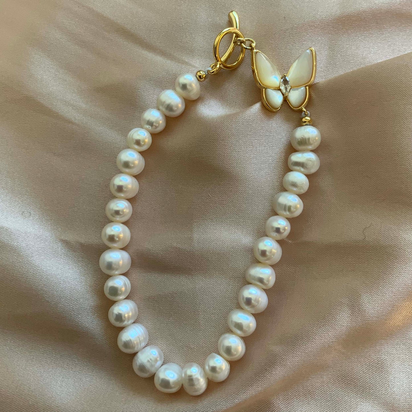 Butterfly Fully Beaded Pearl Bracelet