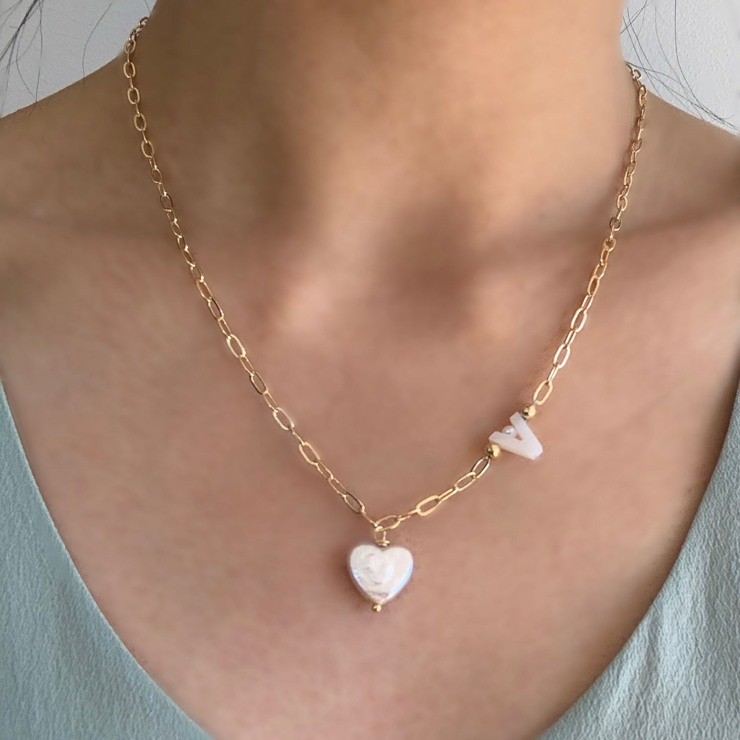 Heart Pearl Letter Necklace - Personalized Gift