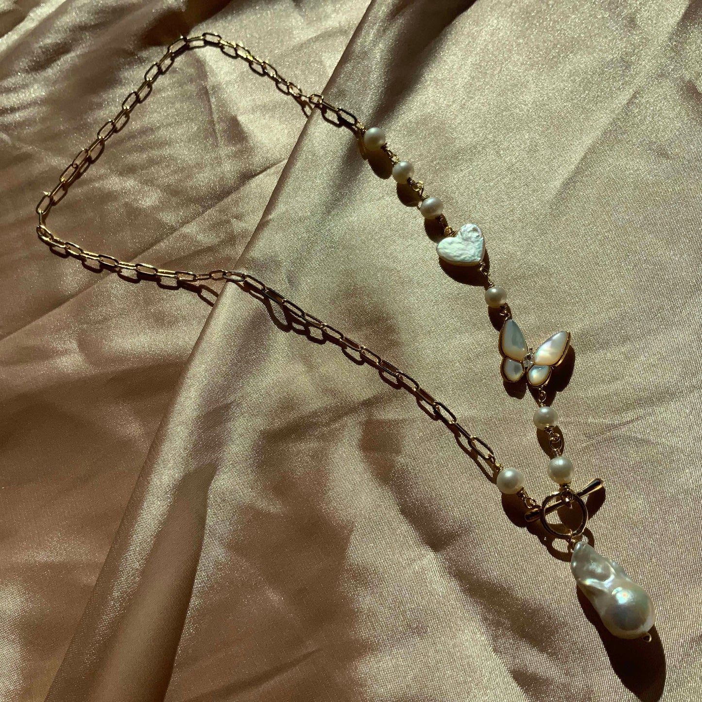 Freshwater Baroque Pearl Pendant Necklace Butterfly Love Heart Necklace Gift for her