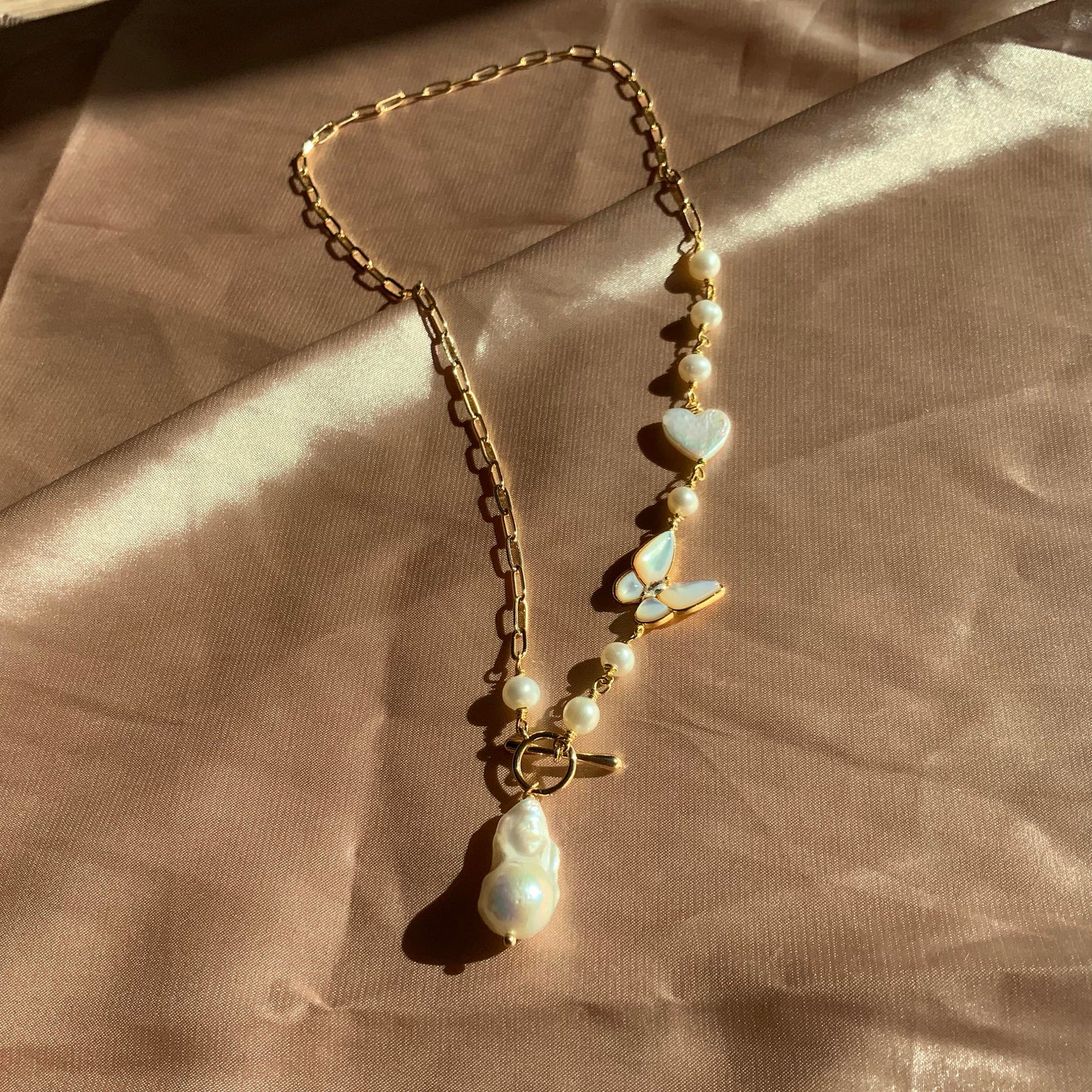 Freshwater Baroque Pearl Pendant Necklace Butterfly Love Heart Necklace Gift for her