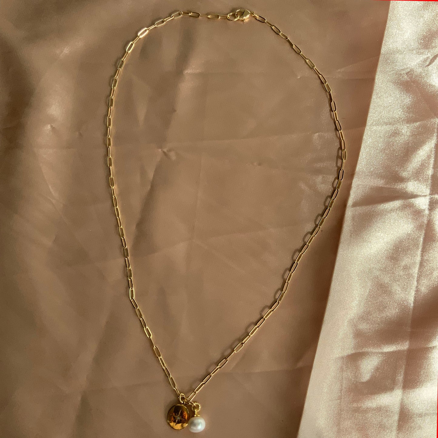 Star Burst Pendant Pearl Charm Necklace