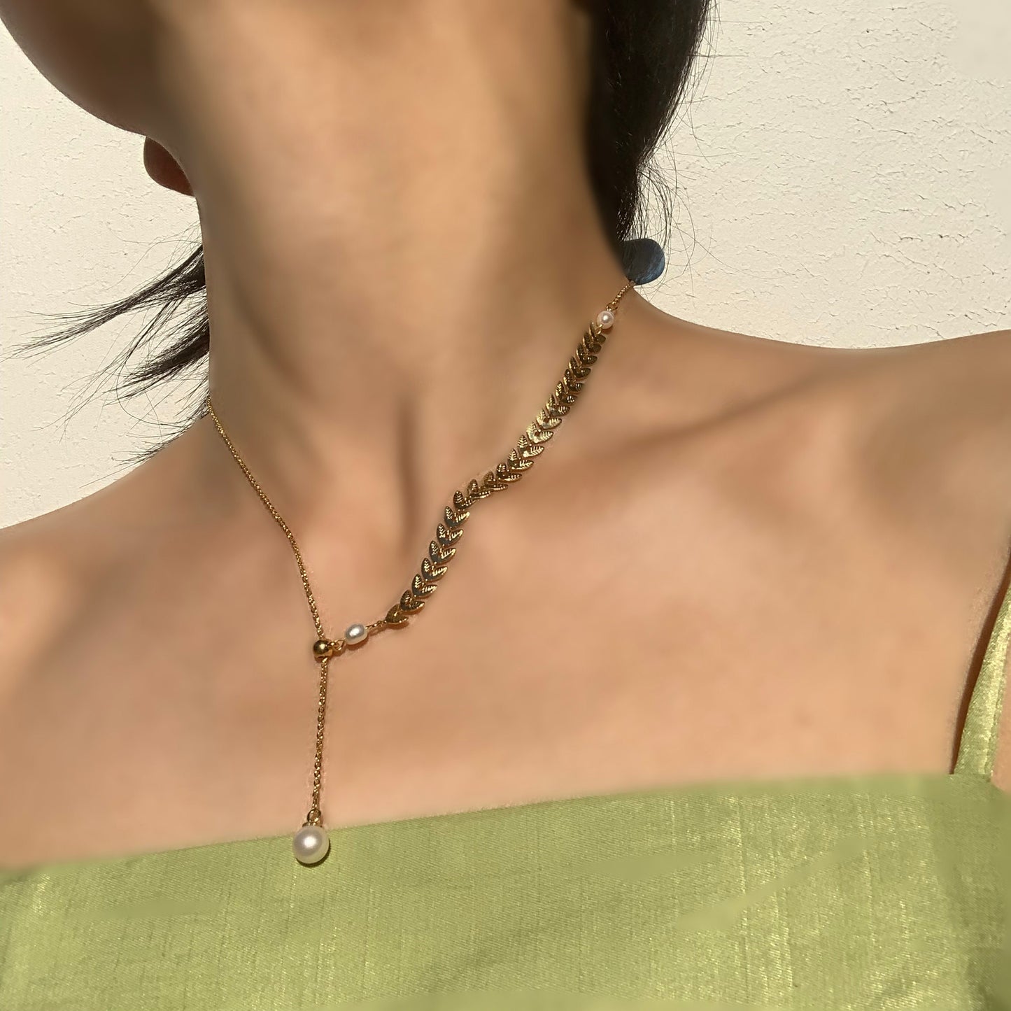 Gold Wheat Adjustable Pearl Necklace Gift for Her