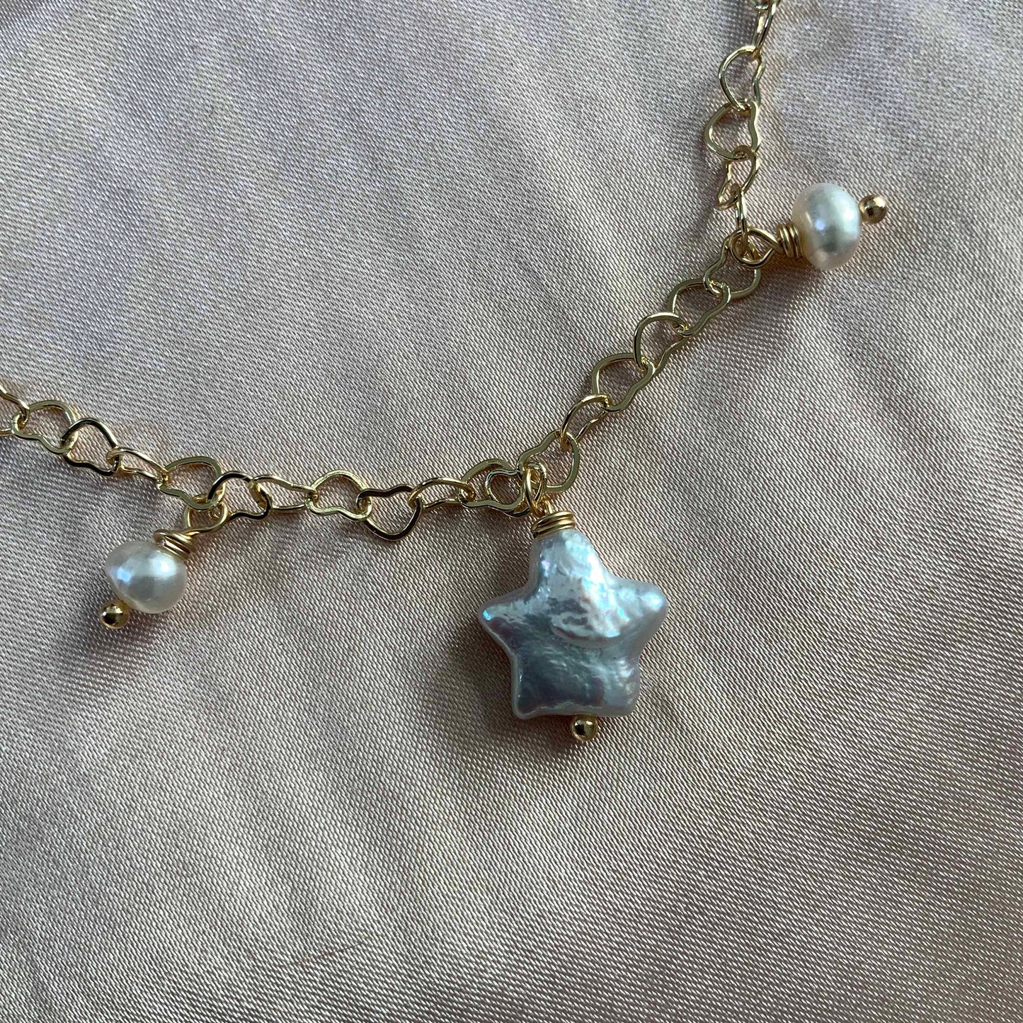 Natural Star Pearl Love Heart Chain Bracelet Gift For Her