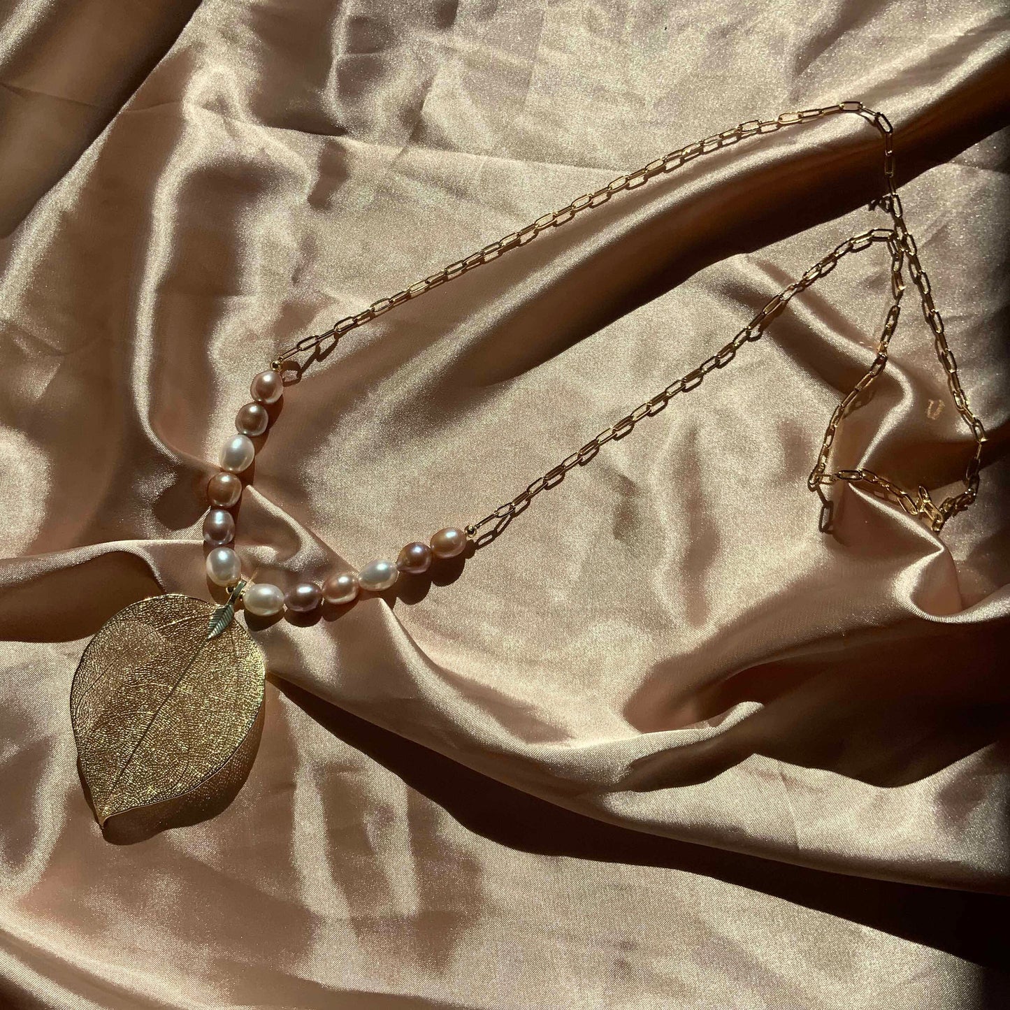 Natural Gold Leaf Necklace Pearl Necklace