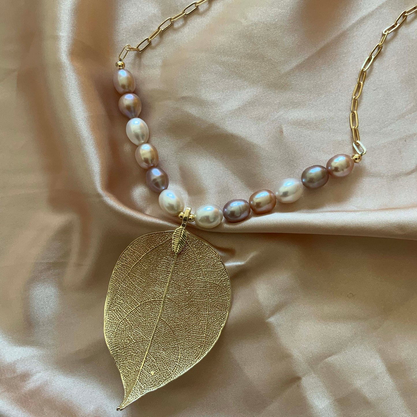 Natural Gold Leaf Necklace Pearl Necklace