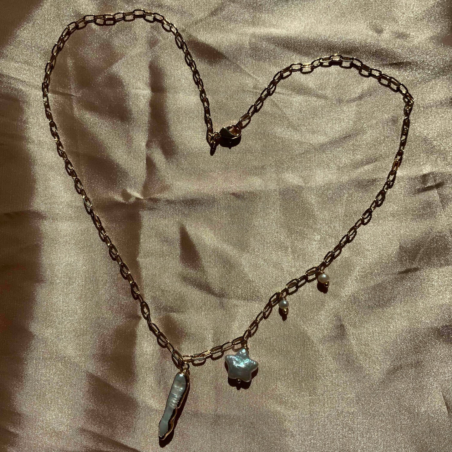 Star Biwa Stick Pearl Pendant Chain Necklace