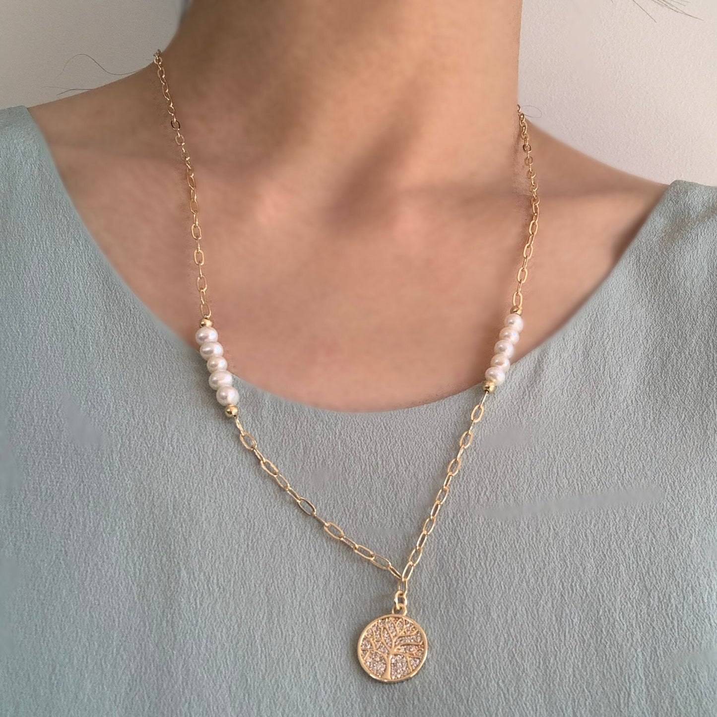 Tree of Life Pendant Natural Freshwater Pearl Necklace