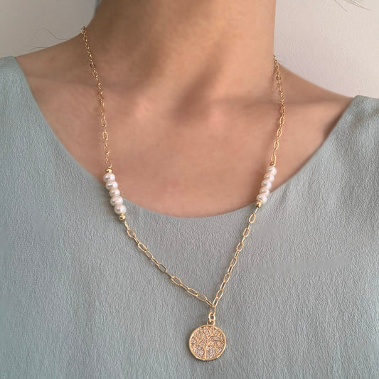 Tree of Life Pendant Natural Freshwater Pearl Necklace