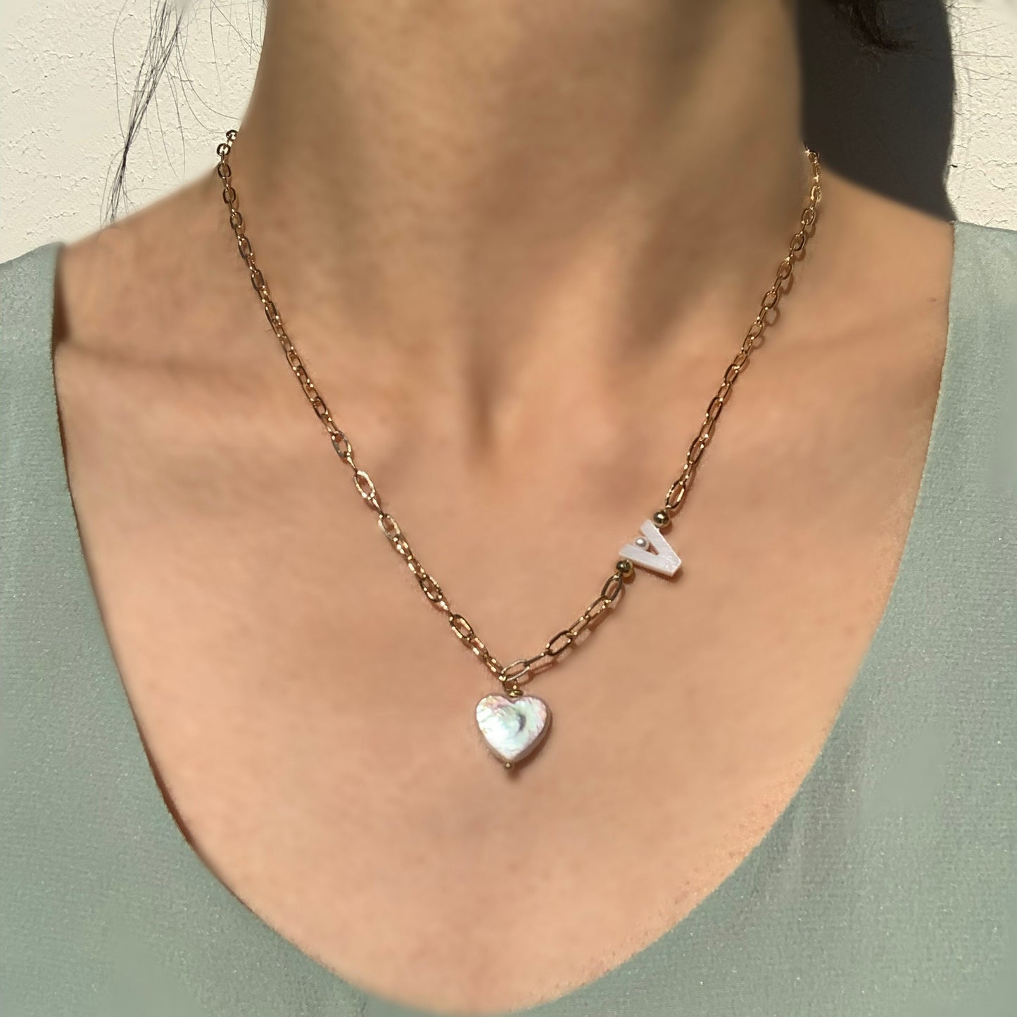 Heart Pearl Letter Necklace - Personalized Gift