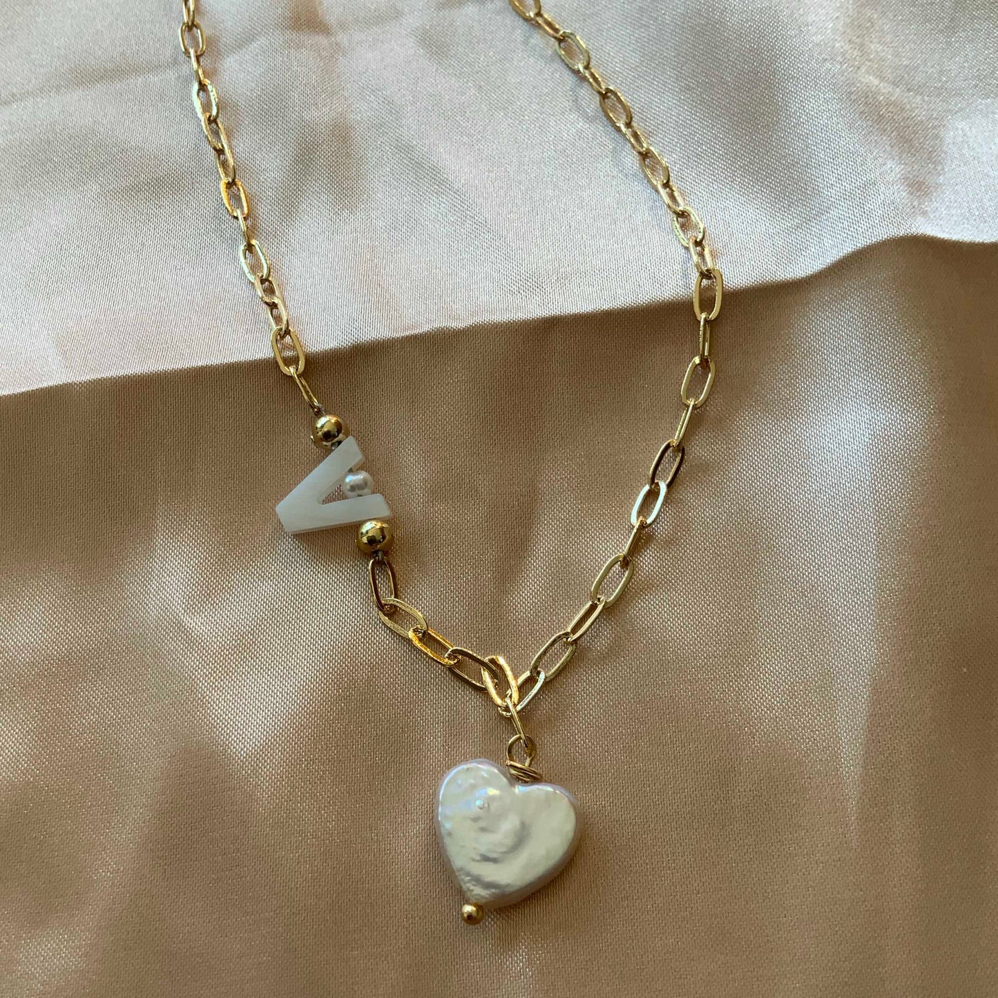 Heart Pearl Letter Necklace - Personalized Gift