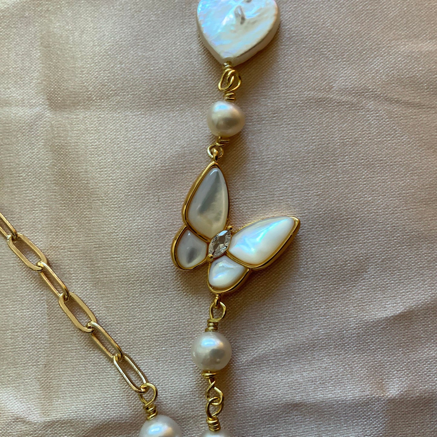 Freshwater Baroque Pearl Pendant Necklace Butterfly Love Heart Necklace Gift for her